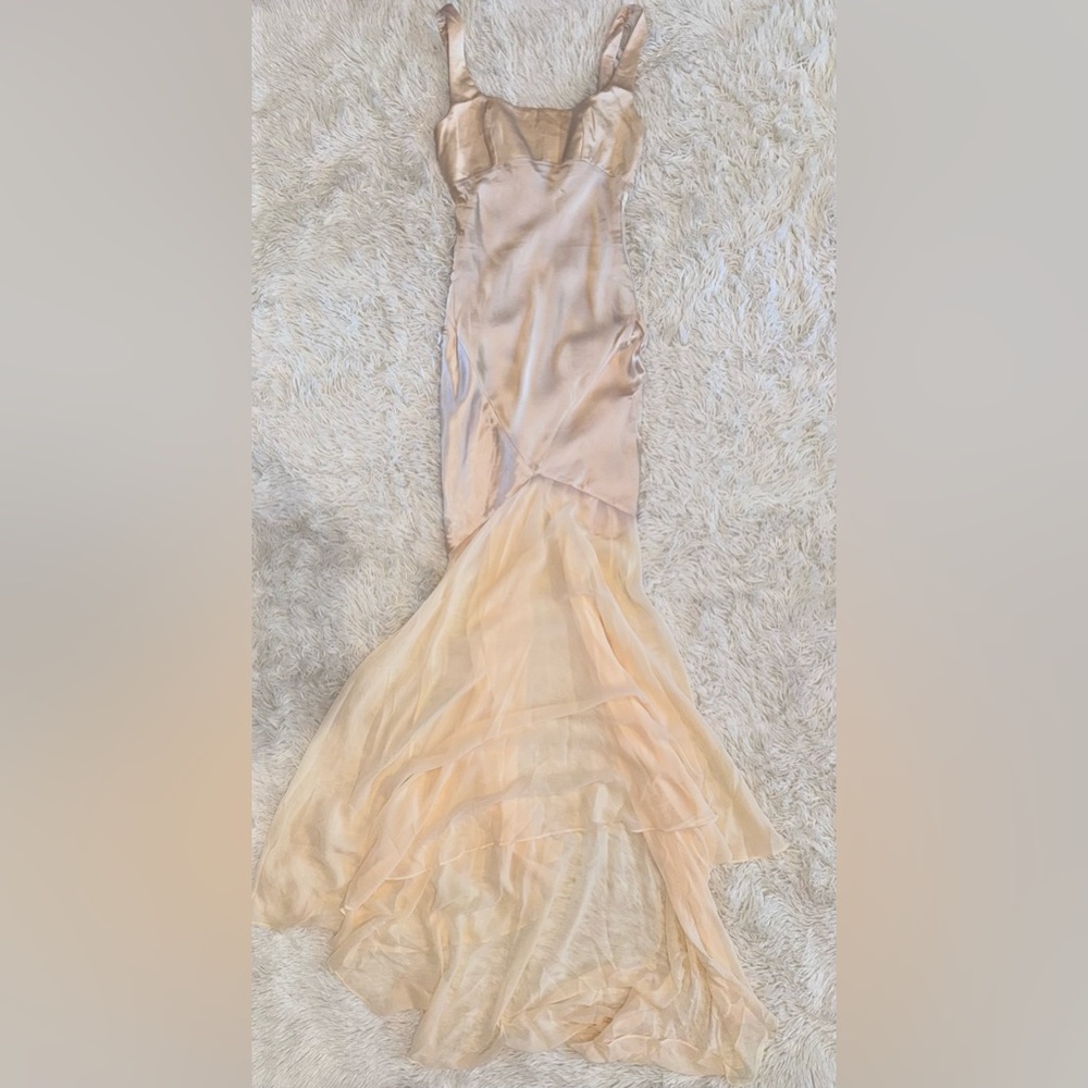 NWOT HOUSE OF CB 'Vittoria' Champagne Chiffon Floor Length Gown sz L - Picture 5 of 11